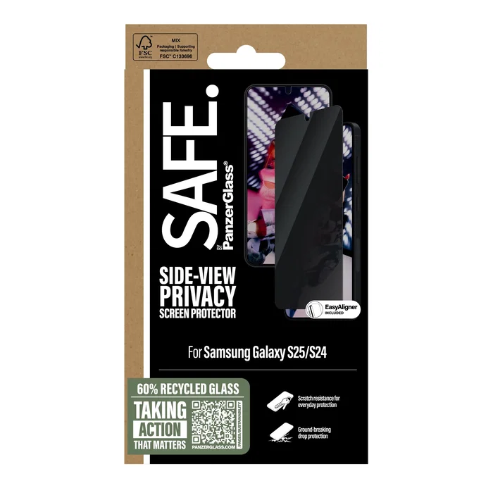 PanzerGlass Protector de Pantalla SAFE. Privacy para Samsung Galaxy S25/S24, Ultra-Wide Fit con EasyAligner, Vidrio Templado Antihuelas - 1 Pieza