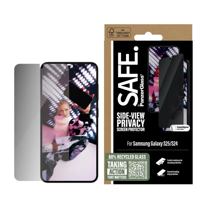 PanzerGlass Protector de Pantalla SAFE. Privacy para Samsung Galaxy S25/S24, Ultra-Wide Fit con EasyAligner, Vidrio Templado Antihuelas - 1 Pieza