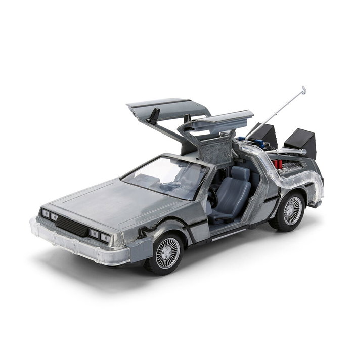 JADA TOYS DeLorean Hollywood Rides 40th Anniversary Regreso al Futuro Edición Plateada 1:24 Metal con Luz Réplica Coleccionista