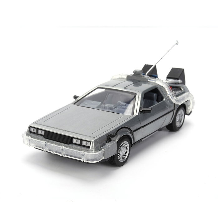 JADA TOYS DeLorean Hollywood Rides 40th Anniversary Regreso al Futuro Edición Plateada 1:24 Metal con Luz Réplica Coleccionista