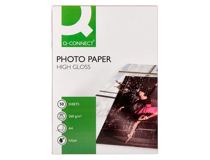 Q-connect Papel Fotográfico Glossy Din A4 260gr Alta Calidad Ink-jet Bolsa 50 Hojas