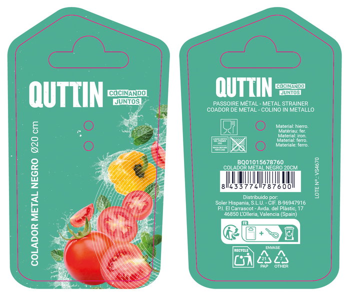 Quttin Colador Metal Negro 20 cm (12 Unidades)