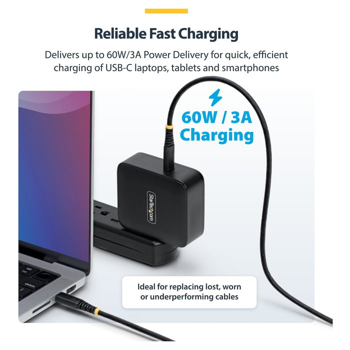 StarTech.com Cable de Carga USB-C Trenzado de 15cm Negro