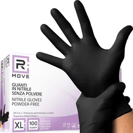 Rmove Guantes de Nitrilo Negros Talla XL sin Polvo para Uso Médico (100 unidades)