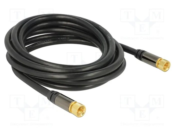 DeLOCK Cable coaxial RG-6/U con conectores F de 3 m, negro