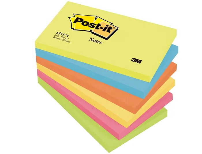 Post-it Bloc de Notas Adhesivas Quita y Pon 76x127 mm Neon Pack de 6 Blocs Surtido 100 Hojas
