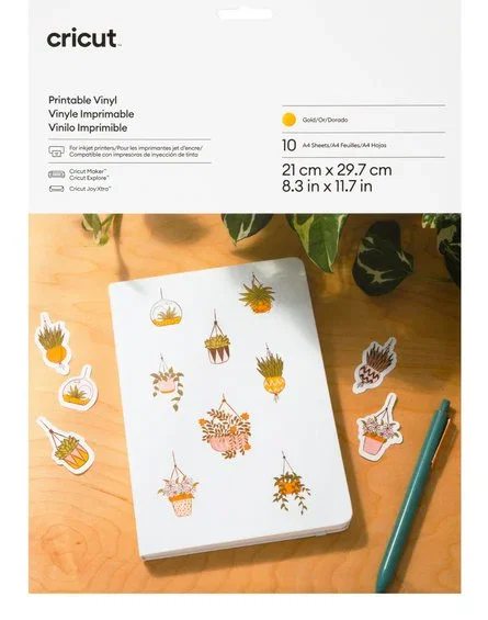 Cricut - Lámina de Vinilo de Transferencia Térmica, Vinilo de Termotransferencia Liso Color Oro Monocromo, 10 Hojas, Compatible con Maker, Explore y Joy Xtra