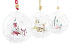 DKD Home Decor Decoracion Colgante Navidad Fantasia Rojo Rosa Dorado Santa Arbol Bola 9 x 9 x 9 cm (12 Unidades)