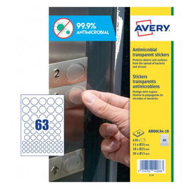Etiquetas Adh.Avery A4 Polyester Antibacteriana Y Antimicrobiana Removible Caja 10H Circulos Surtidos (3,5X3,5-2,5X2,5-1,5X1,5) 630 Uds.(Am00Ca4)