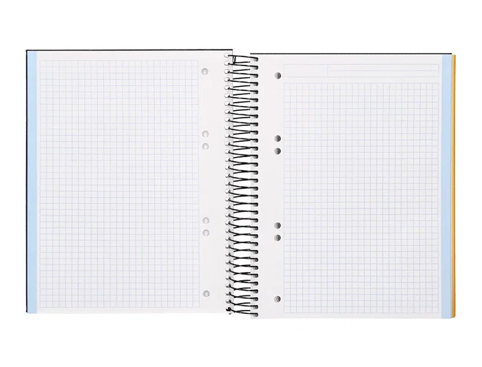 Liderpapel Cuaderno espiral A5 micro papercoat tapa forrada 140 hojas 75gr cuadro 5mm banda 5 colores 6 taladros negro