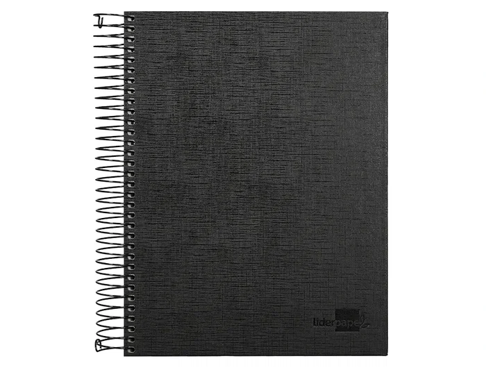 Liderpapel Cuaderno espiral A5 micro papercoat tapa forrada 140 hojas 75gr cuadro 5mm banda 5 colores 6 taladros negro