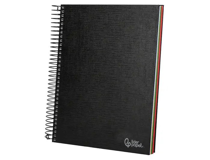 Liderpapel Cuaderno espiral A5 micro papercoat tapa forrada 140 hojas 75gr cuadro 5mm banda 5 colores 6 taladros negro