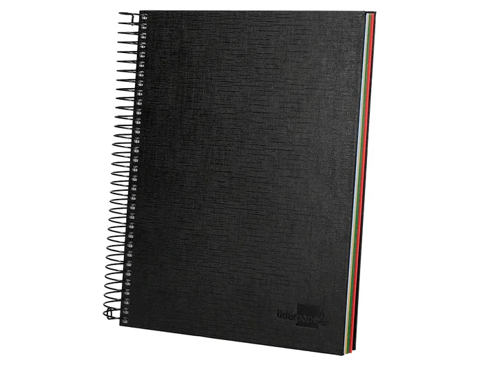 Liderpapel Cuaderno espiral A5 micro papercoat tapa forrada 140 hojas 75gr cuadro 5mm banda 5 colores 6 taladros negro