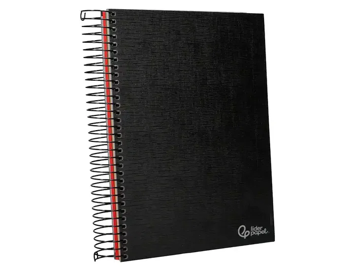 Liderpapel Cuaderno espiral A5 micro papercoat tapa forrada 140 hojas 75gr cuadro 5mm banda 5 colores 6 taladros negro