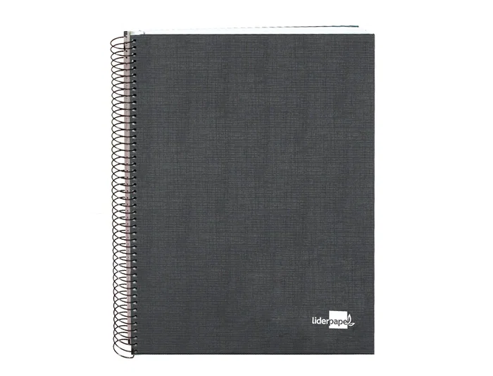Liderpapel Cuaderno espiral A5 micro papercoat tapa forrada 140 hojas 75gr cuadro 5mm banda 5 colores 6 taladros negro