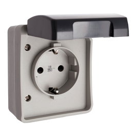 Solera Base Fija Estanca 2P+T 16A 250V IP44, Polipropileno Gris/Negro, 65 x 80 x 55 mm