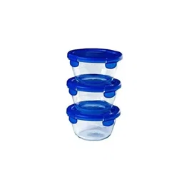 Pyrex PYR3426470286220 Juego de 3 Fiambreras de Vidrio Redondas con Tapa Hermética 0.7 L