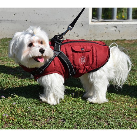 Nayeco Chaqueta con Arnés Rojo 30 cm para Perro, Chaleco Abrigo Impermeable y Reflectante