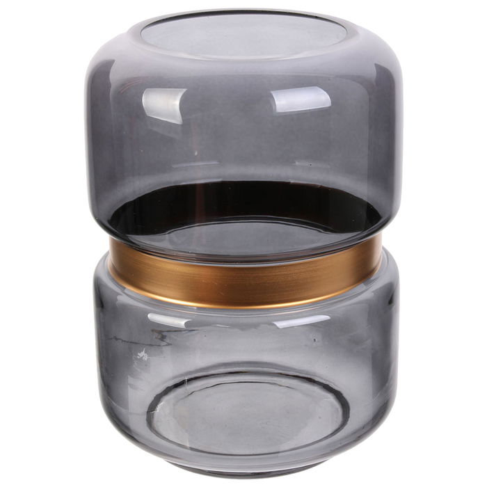 Home Deco Factory Jarrón Gris-Dorado de Vidrio para Decoración, Altura 20,5 cm