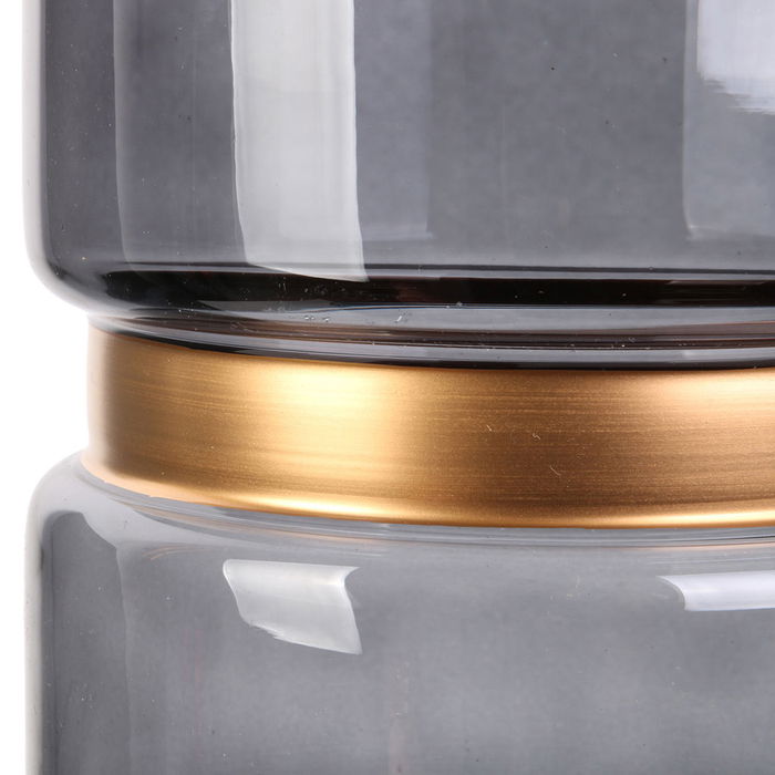 Home Deco Factory Jarrón Gris-Dorado de Vidrio para Decoración, Altura 20,5 cm