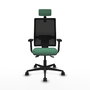 Silla de oficina Bormate con mecanismo Asincro tapizada con Tela color Verde esmeralda y malla color Negro. Equipada con lumbar 1D, Brazos 2D, Cabecero 2D y Ruedas 65mm nailon
