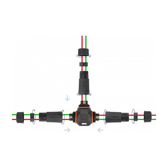 DeLOCK Conector de cable en forma de T para exteriores 2 pines IP68 negro