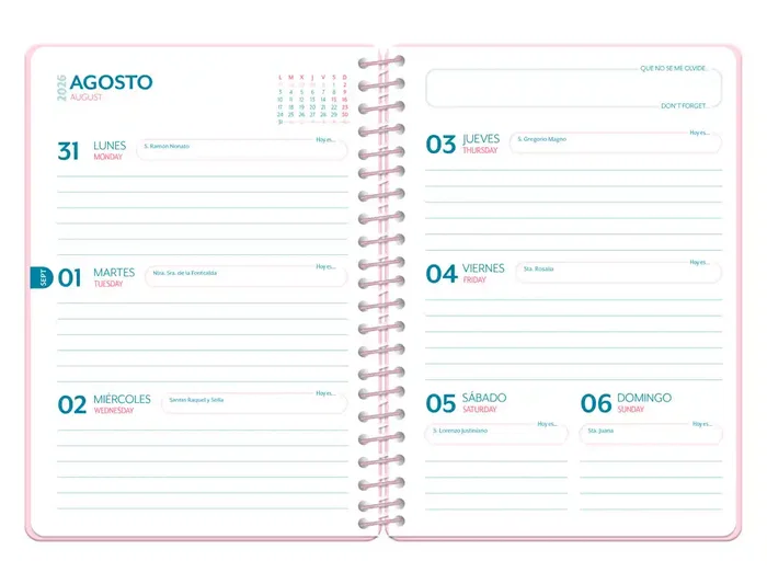 Liderpapel Agenda Escolar 2026-2027 A5 Fantasy - Espiral Cottage Diseños Surtidos Bilingüe - Papel 80 g FSC - Expositor 8 Unidades