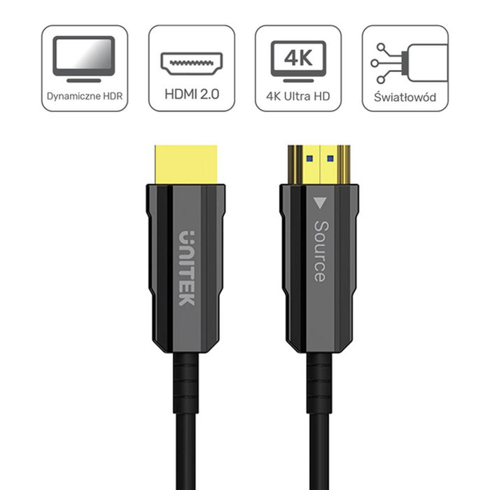 Unitek Cable de fibra óptica HDMI 2.0 AOC 4K 60Hz de 12 m