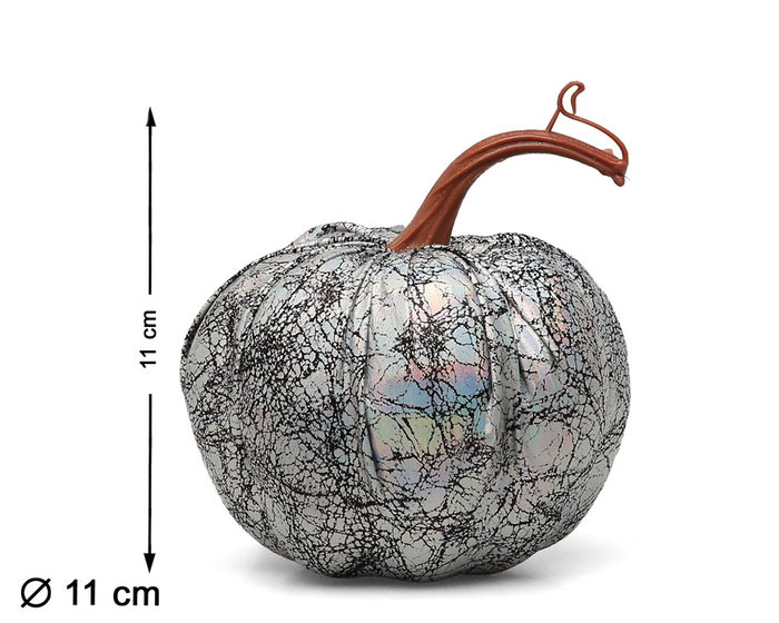Calabaza Decorativa Halloween Plata Brillante 11 cm con Detalles Negros Calabaza Decorativa Halloween Plata Brillante 11 cm con Detalles Negros