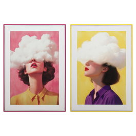 DKD Home Decor Cuadro Lienzo Chica Nube Surtido de 4 Unidades 50x3x70 cm