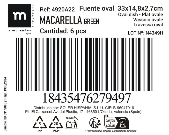 La Mediterranea Fuente Oval Macarella Green