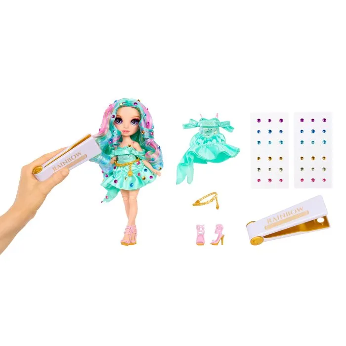 Rainbow High Muñeca de Moda Be Dazzling Celine Turquoise 28 cm con Accesorios y Piedras Brillantes