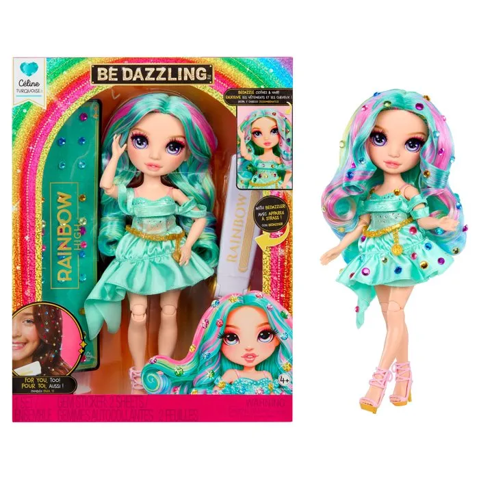 Rainbow High Muñeca de Moda Be Dazzling Celine Turquoise 28 cm con Accesorios y Piedras Brillantes