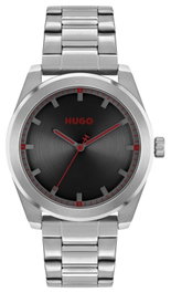 Hugo 1570175 con esfera negra y correa plateada