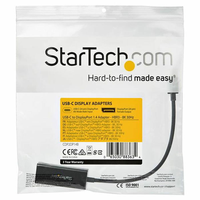 Adaptador USB C a DisplayPort Startech CDP2DP14B Negro