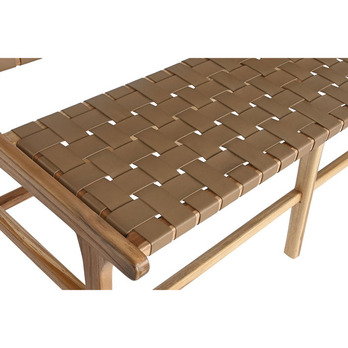 DKD Home Decor Banco de Teca y Piel Beige 140x59x89 cm