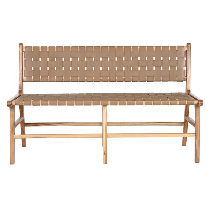 DKD Home Decor Banco de Teca y Piel Beige 140x59x89 cm
