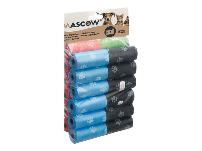MASCOW Set 24 Rollos 15 Bolsas Higienicas Surtidas 14x24x5 cm (Set de 12)