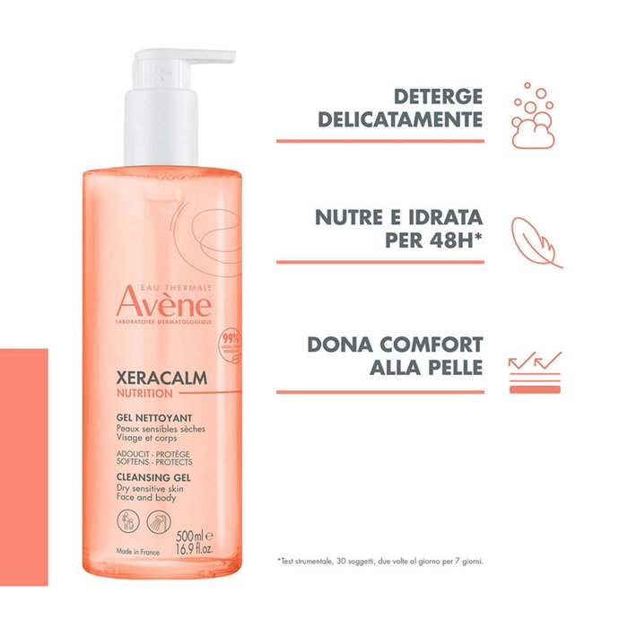 Avene XeraCalm Nutrition Gel limpiador calmante para pieles secas y sensibles 500 ml