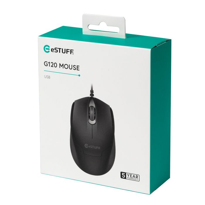 eSTUFF G120 Ratón Óptico USB con Cable, Diseño Ambidiestro y 1200 ppp para un Control Preciso eSTUFF G120 Ratón Óptico USB con Cable, Diseño Ambidiestro y 1200 ppp para un Control Preciso