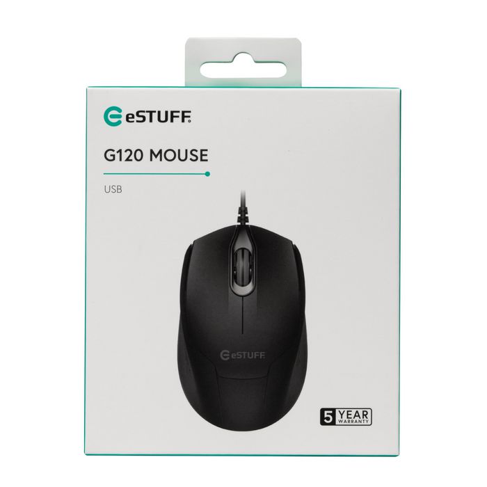 eSTUFF G120 Ratón Óptico USB con Cable, Diseño Ambidiestro y 1200 ppp para un Control Preciso eSTUFF G120 Ratón Óptico USB con Cable, Diseño Ambidiestro y 1200 ppp para un Control Preciso