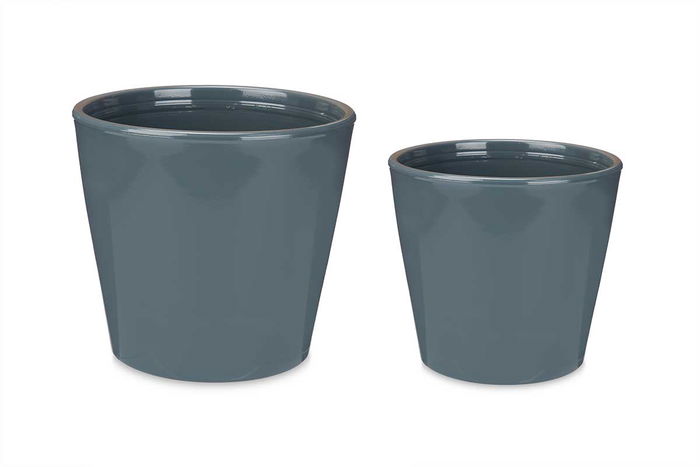 Ibergarden Set 2 Macetas Cónicas de Cerámica Antracita 22 cm y 28 cm