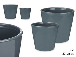 Ibergarden Set 2 Macetas Cónicas de Cerámica Antracita 22 cm y 28 cm