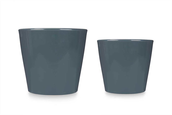 Ibergarden Set 2 Macetas Cónicas de Cerámica Antracita 22 cm y 28 cm