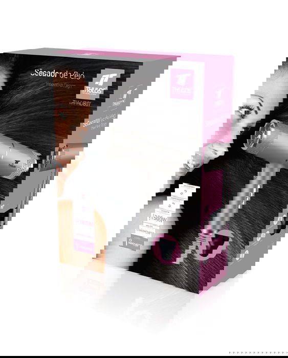 Secador de Pelo Thulos TH-HD807, 1500W, Motor DC, 3 Velocidades, 3 Temperaturas, Botón Aire Frío, Incluye Concentrador, 220-240V, Color Gris