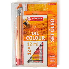 Talens Set de Oleo Art Creation 12 Tubos X 12 mL Colores Surtidos con Pinceles y Bloc