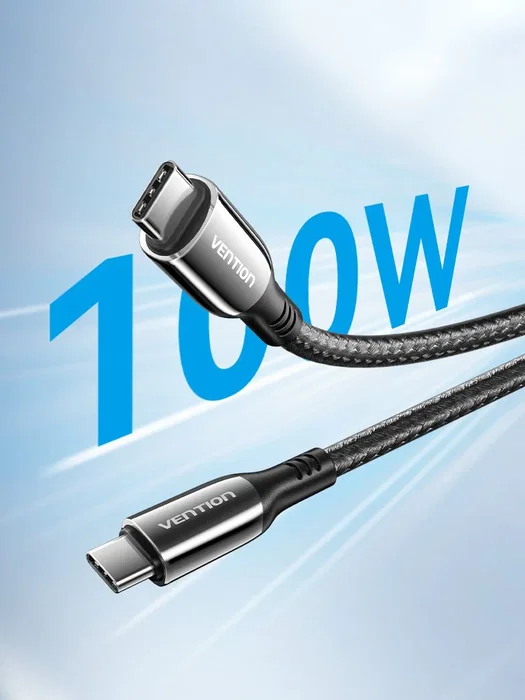 Vention Cable CTKBAV USB-C a USB-C 100W 5A para Carga Rápida y Datos 480Mbps, 1.2m, Negro