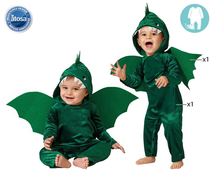 Disfraz Dragon Verde con Alas Unisex Bebé