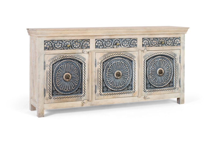 Giner y Colomer Aparador de Madera de Mango Maciza con 3 Cajones y 3 Puertas Blanco y Azul