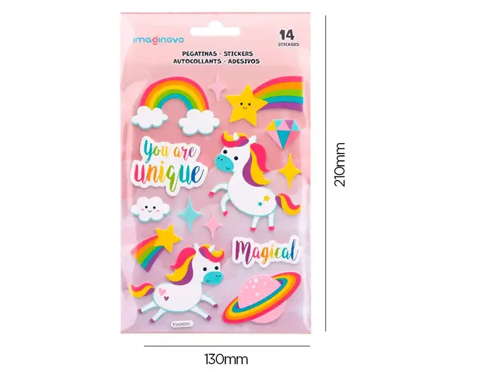 Imaginovo Pegatinas Unicornios Magic Dreams con Relieve 210x130 mm en Blister